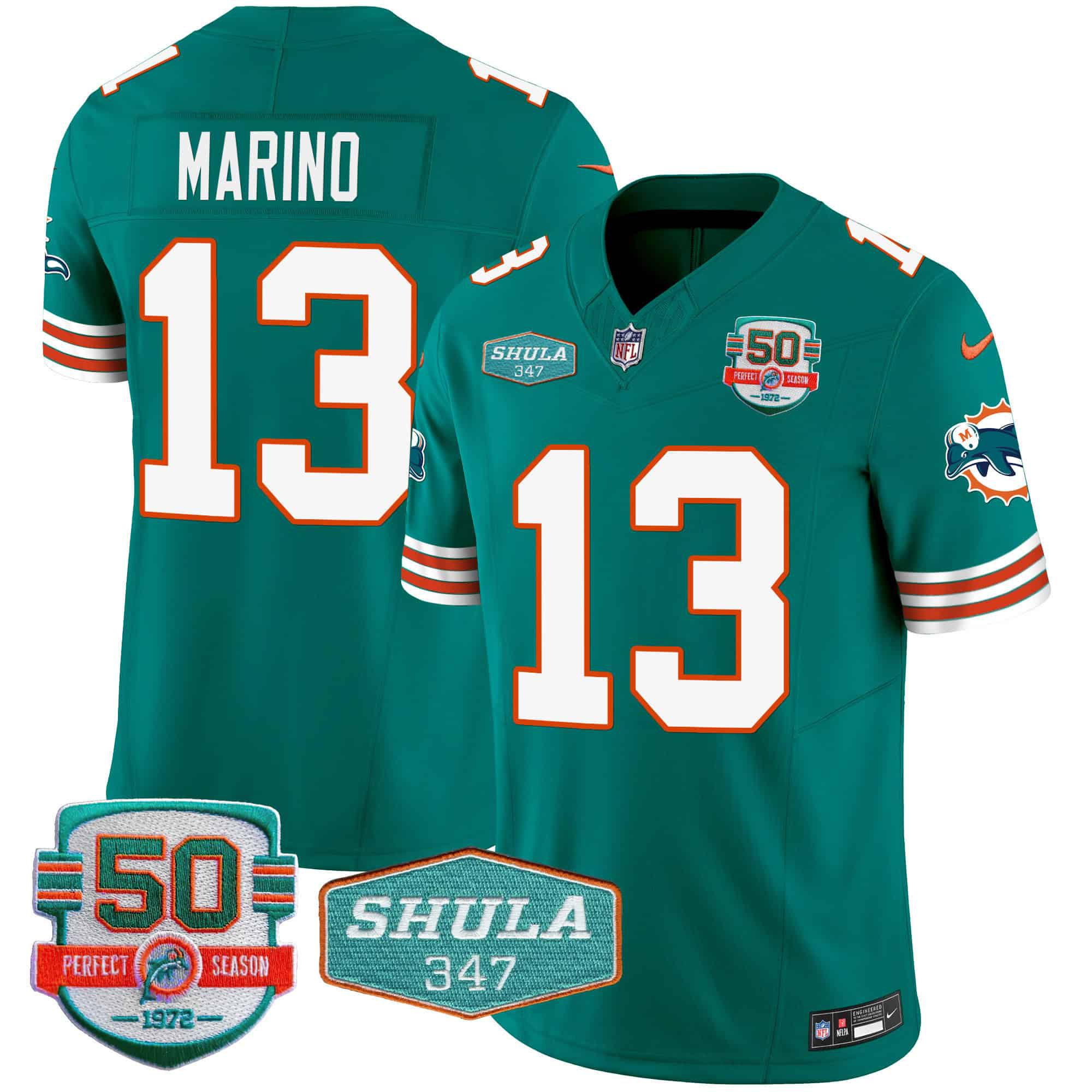 Men Miami Dolphins 13 Marino Green 2024 Nike Throwback Shula 347 Patch Vapor NFL Jersey style 1